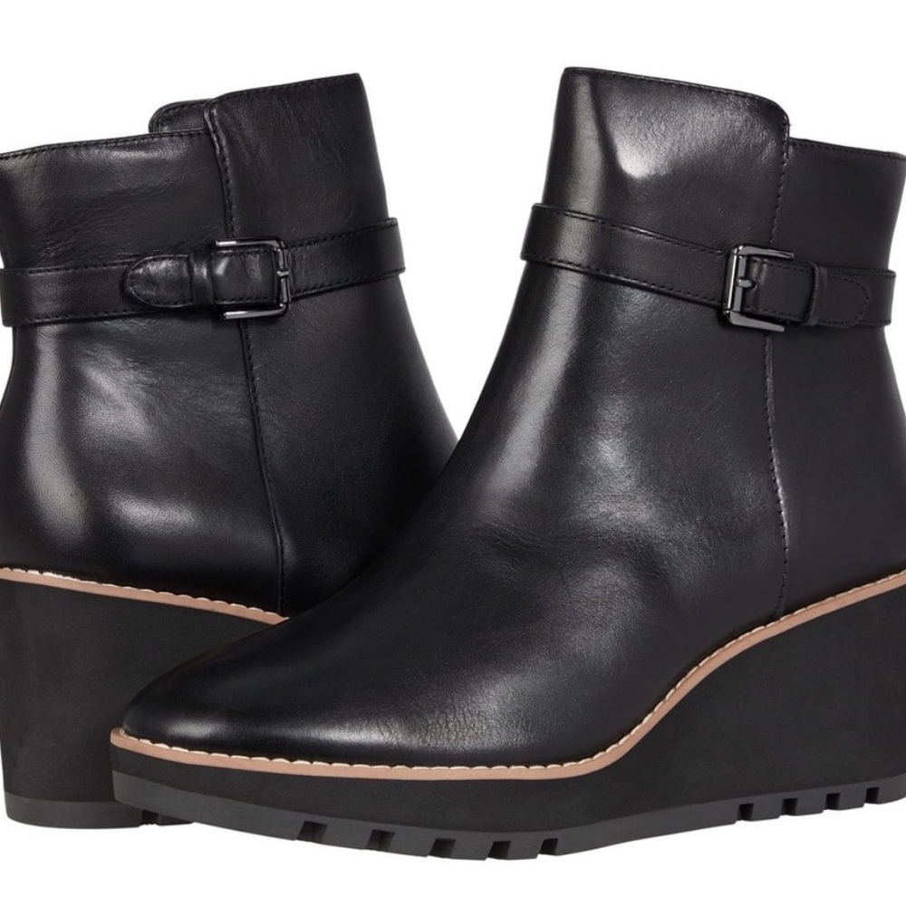 Anne Klein Pulse Black Leather Wedge Ankle Boots sz 7.5 nwb